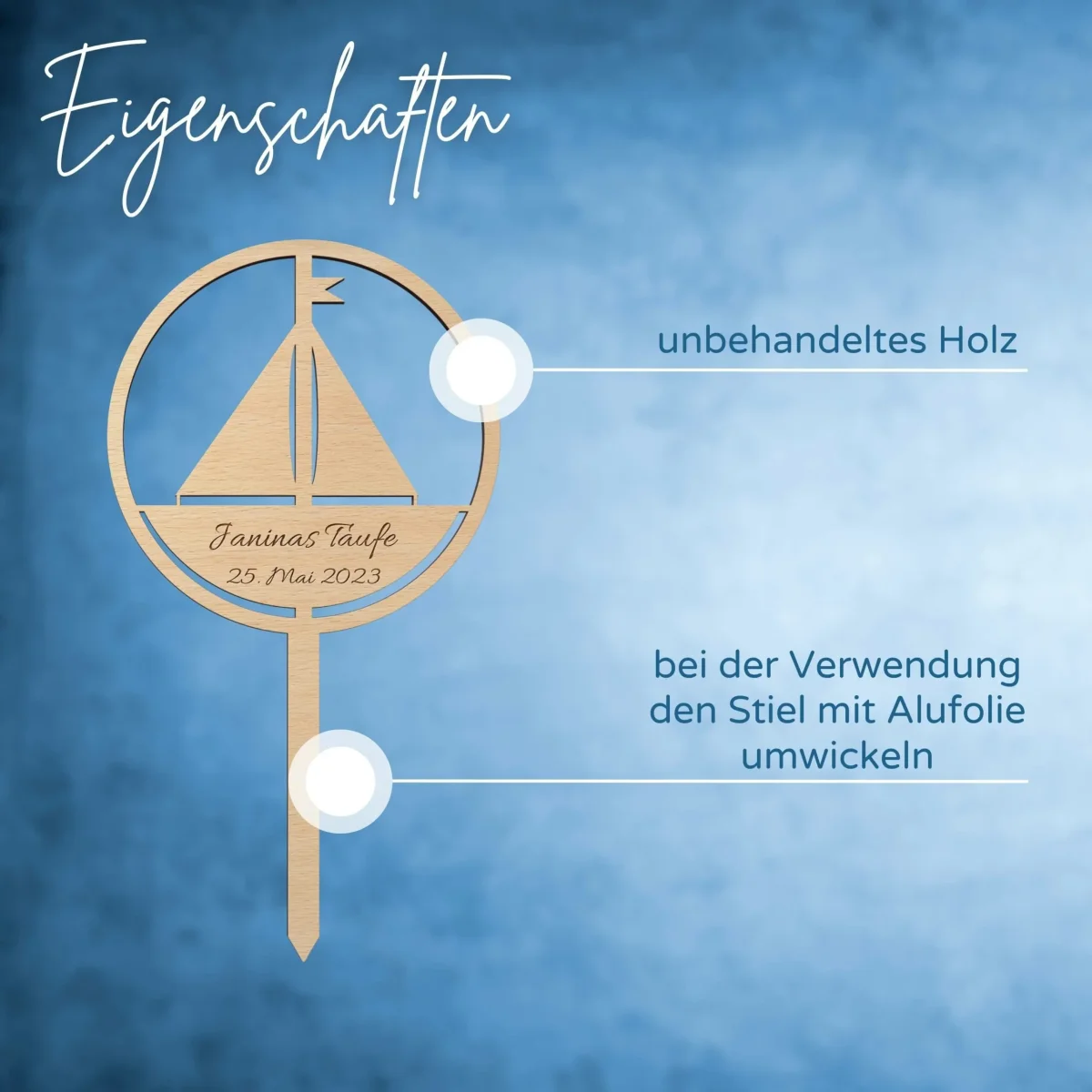 Tortenstecker aus Echtholz mit personalisierter Gravur in 12,5×23 cm – Bild 5
