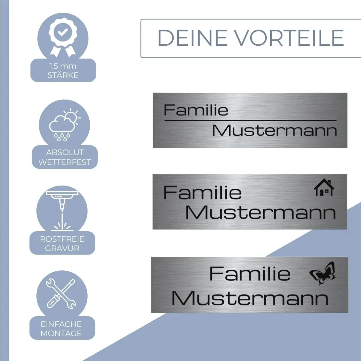 Wetterbeständiges Namensschild / Türschild mit Gravur | 6×2 cm – Bild 3