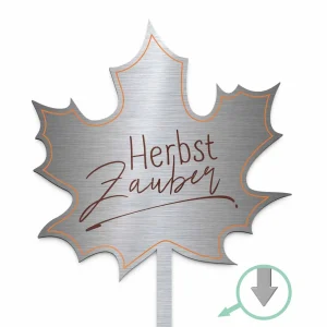 Herbstlicher Blumenstecker in Blattform  aus hochwertigem Edelstahl bunt bedruckt