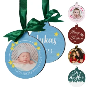 Bunter Weihnachtsschmuck mit Personalisierung aus Holz ab 6×6 cm