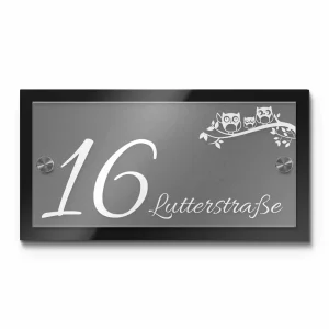 Designer Hausnummer schwarz / satiniert mit Gravur 23×12 cm