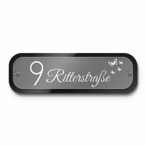 Designer Hausnummer schwarz / satiniert mit Gravur 32×10 cm