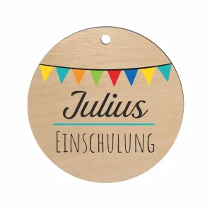 Anhänger für Schultüte zur Einschulung aus Buchenholz mit Wunschtext