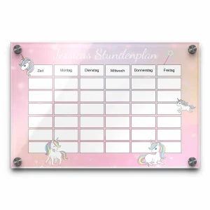 Rosa Stundenplan im Einhorn Design aus Acrylglas
