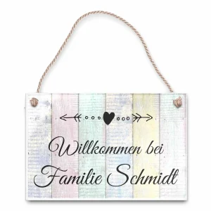 Kordelschild mit Holzoptik mit buntem Design ab 18×12 cm