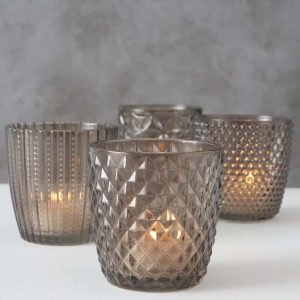 Windlichtglas 4 er Set passend für Teelichter – Grau