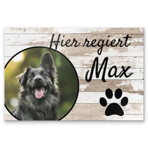 Achtung Hund Schild aus Alu Dibond mit Foto und Wunschtext