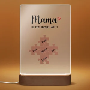 Personalisiertes Acrylglasbild mit LED Fuß und Puzzledesign