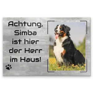 Alu Dibond Vorsicht Hund Schild mit Foto ab 15×10 cm