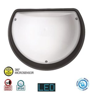 AQUA – Feuchtraumleuchte Deckenlampe  mit SENSOR – LED SCHWARZ 9W 6400K Halbmond