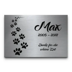 Edelstahl Grabtafel für Tiere mit Wunschtext in 30×20 cm