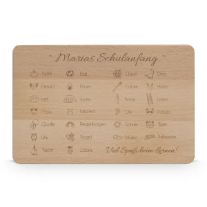 Frühstücksbrettchen zur Einschulung aus Holz mit Gravur