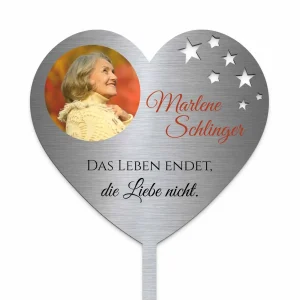 Herz Grabdeko mit Sternenausschnitten aus Edelstahl