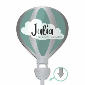 Edelstahl Grabstecker als Heißluftballon mit buntem Druck