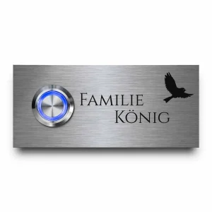 Türklingel mit Gravur, Motiven und LED-Klingelknopf 9×4 cm