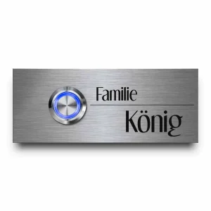Modernes Klingelschild mit Gravur und LED-Klingelknopf 10x4cm