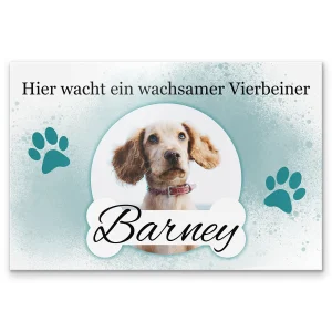 Buntes Vorsicht Hund Schild mit eigenem Foto aus Alu Dibond
